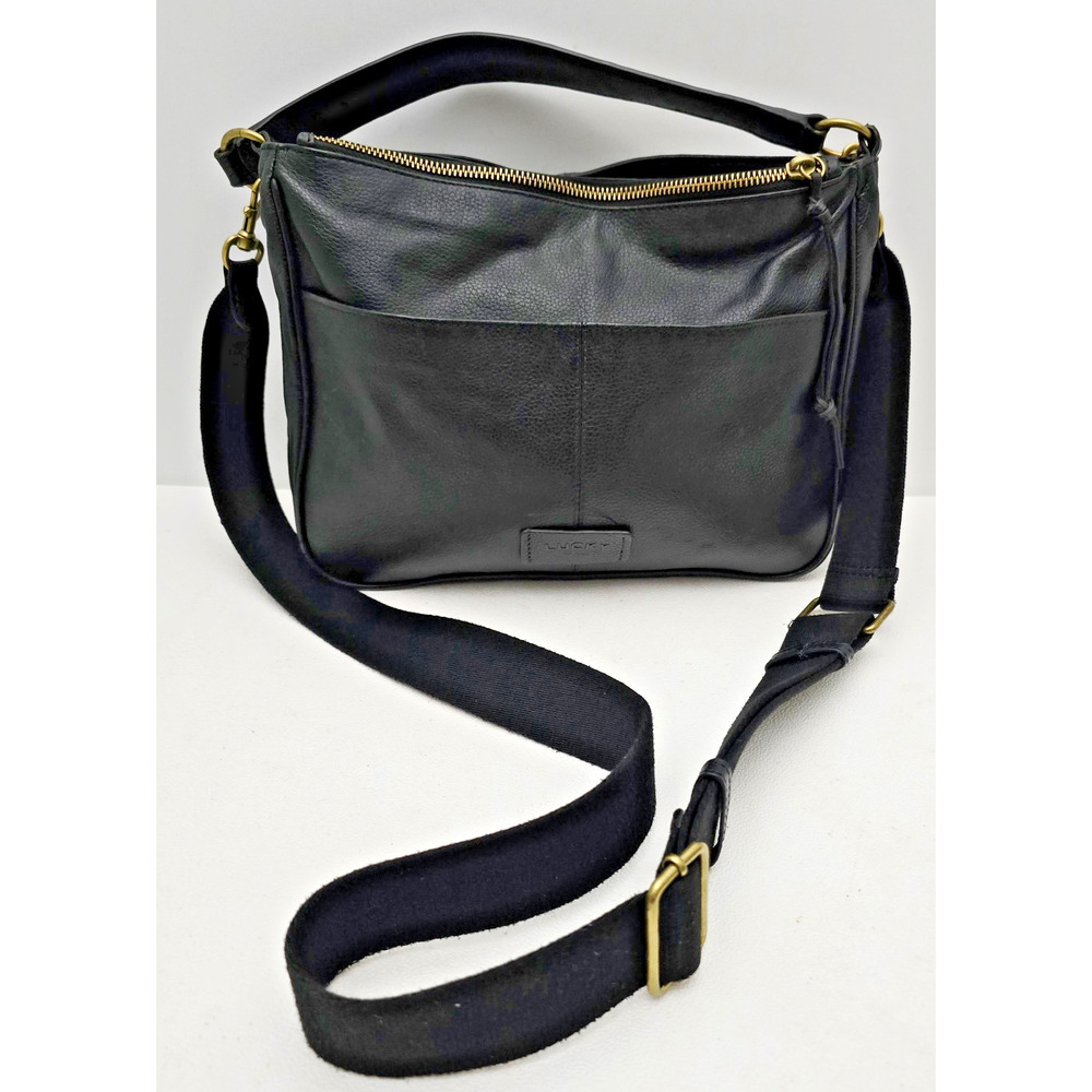 Lucky Brand Soft Leather Hobo Bag with removable Crossbody Strap Black Purse